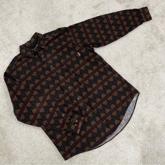 WOOLRICH Flannel Shirt Heavy Brown Southwestern Aztec Long Sleeve Mens Size XL, - Picture 2 of 16